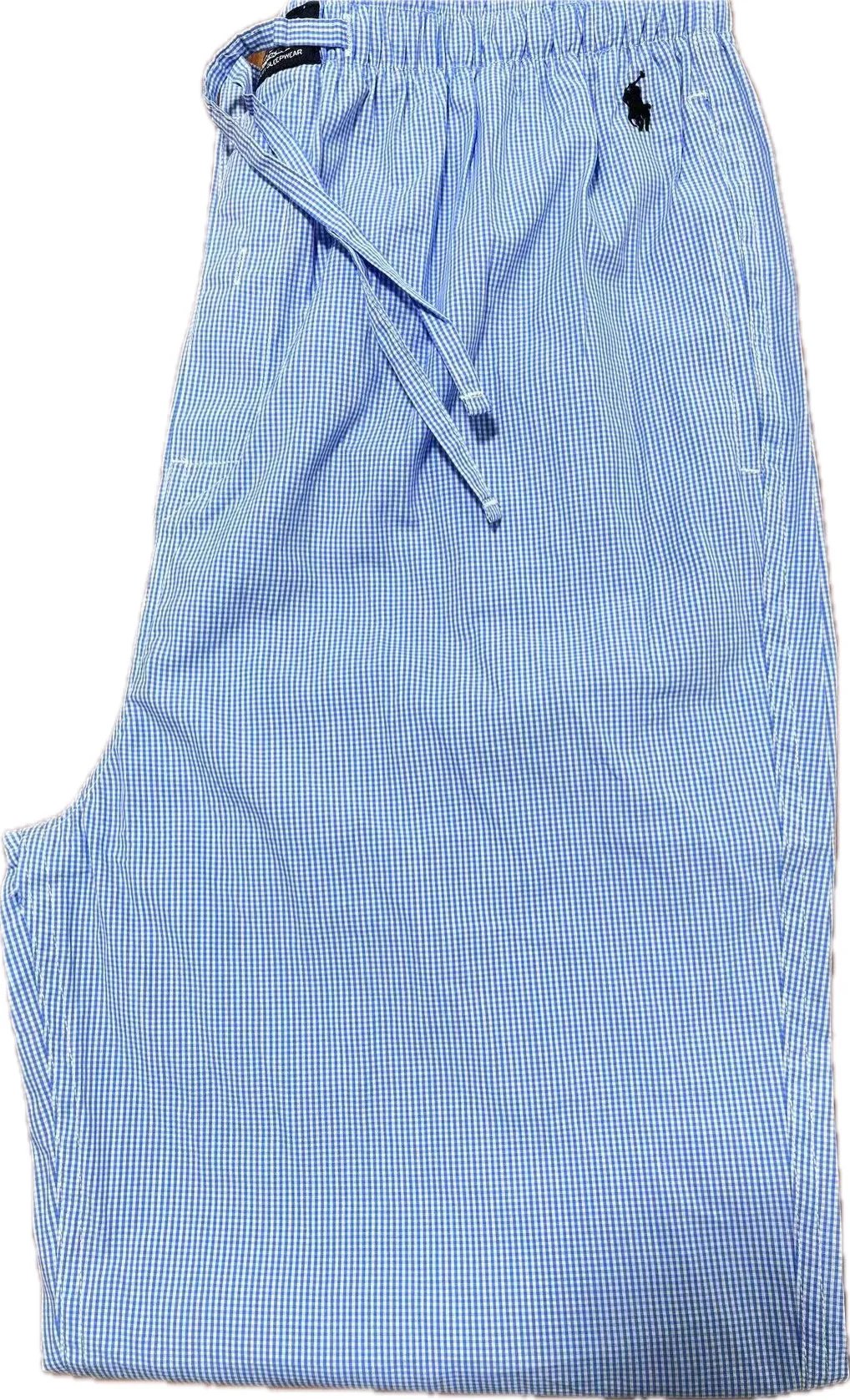 Polo Ralph Lauren Trousers All-Over Embroidered Pony Pajama Pants — Small Blue Check with Embroidered Pony