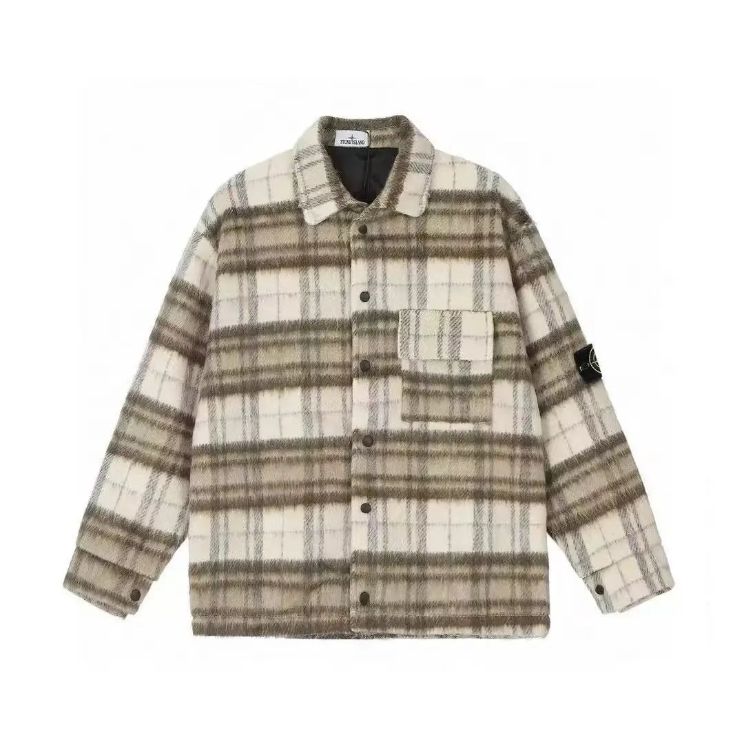 Stone Island Fuzzy Plaid Shirt-Jacket Gray Purple Multicolor Outerwear - 6