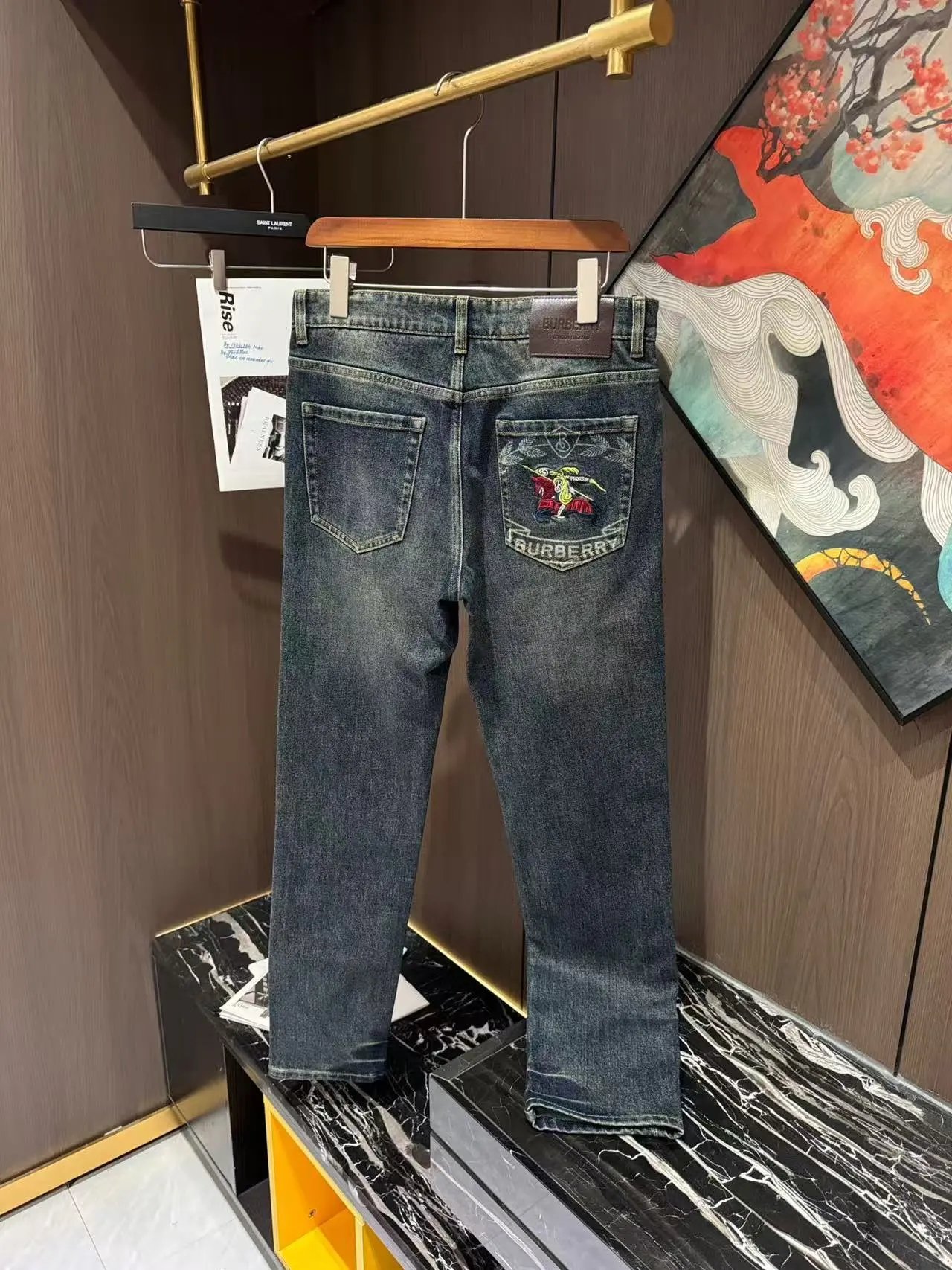 Dior Men's Oblique Bee Embroidery Slim Fit Blue Jeans - 9