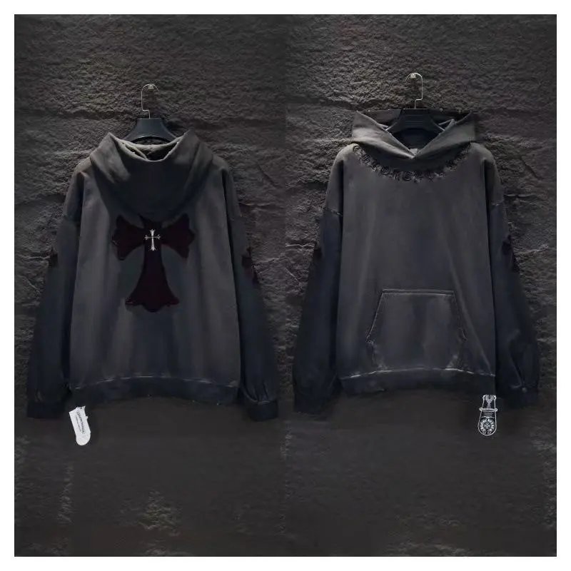 Chrome Hearts Cross Logo Washed Black Hoodie - 4