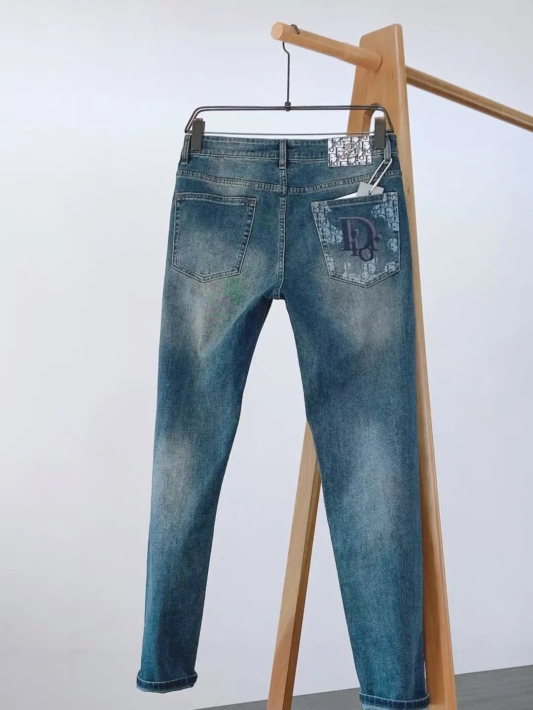 Dior Men's Oblique Bee Embroidery Slim Fit Blue Jeans - 4