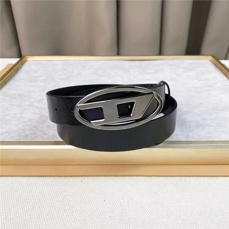 Diesel Belts Oval D-logo buckle belt — 3.8 cm Black gun color buckle