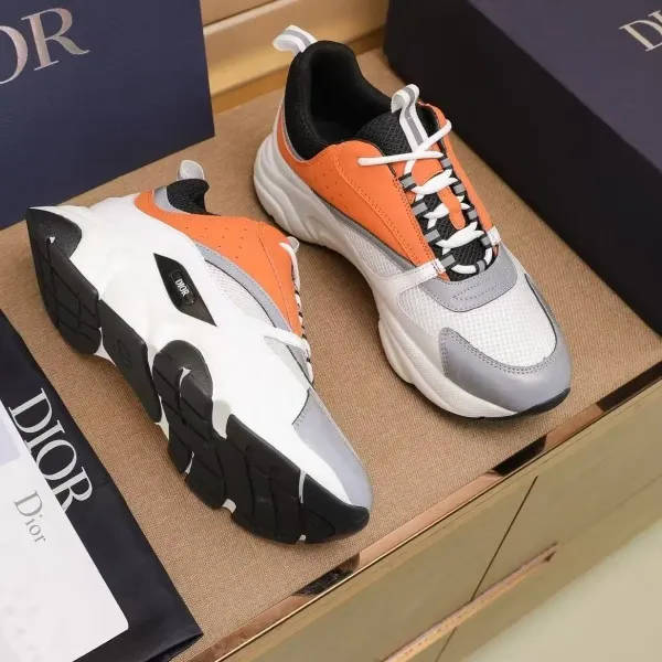Dior B23 Low Orange White Gray Chunky Sneakers - 1