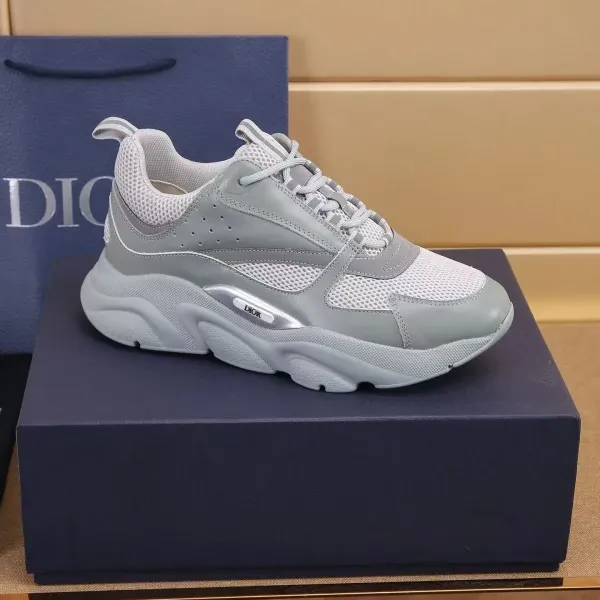 Dior B23 Low Gray Mesh and Leather Chunky Sneakers - 1