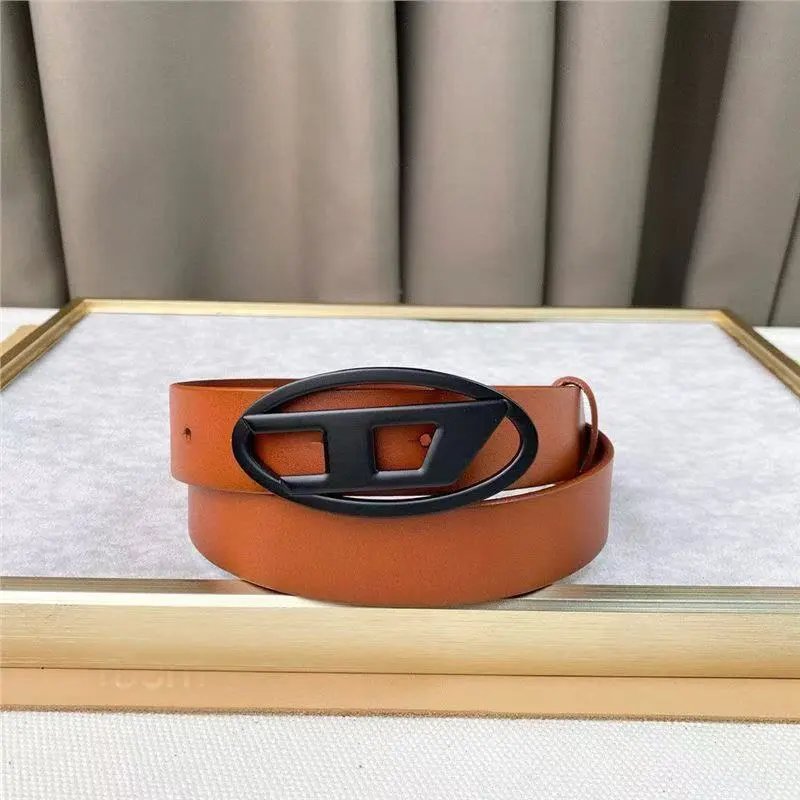 Diesel Belts Oval D-logo buckle belt — 3.8 cm Brown sandblasted black buckle