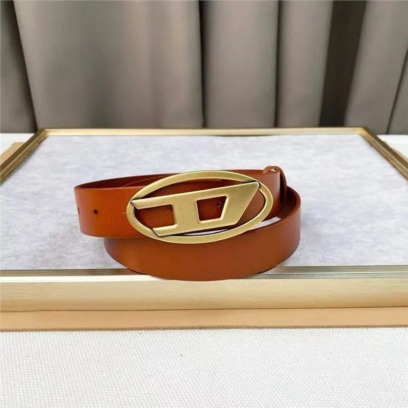 Diesel Belts Oval D-logo buckle belt — 3.8 cm Brown ancient gold buckle