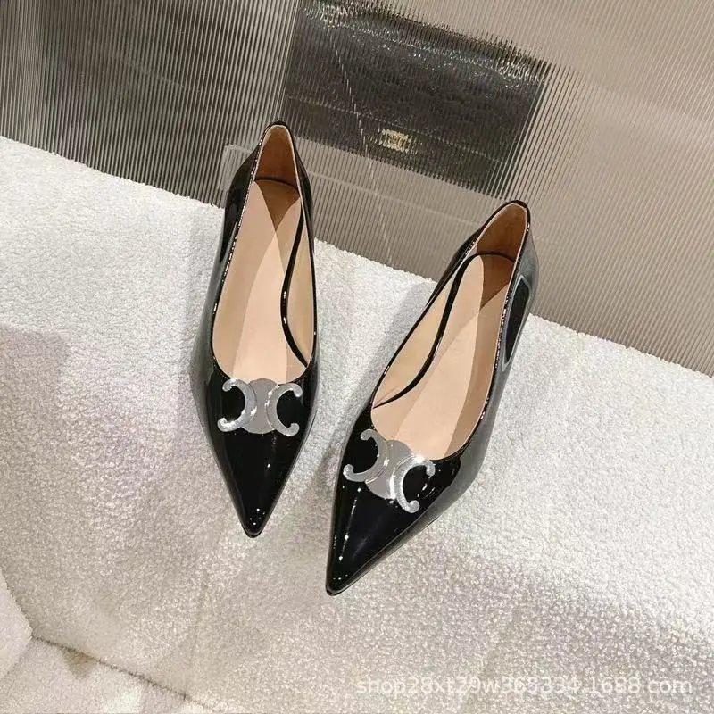 ELIN High Heels Pointed-Toe Slingback Kitten with Metal Logo Accent — 11