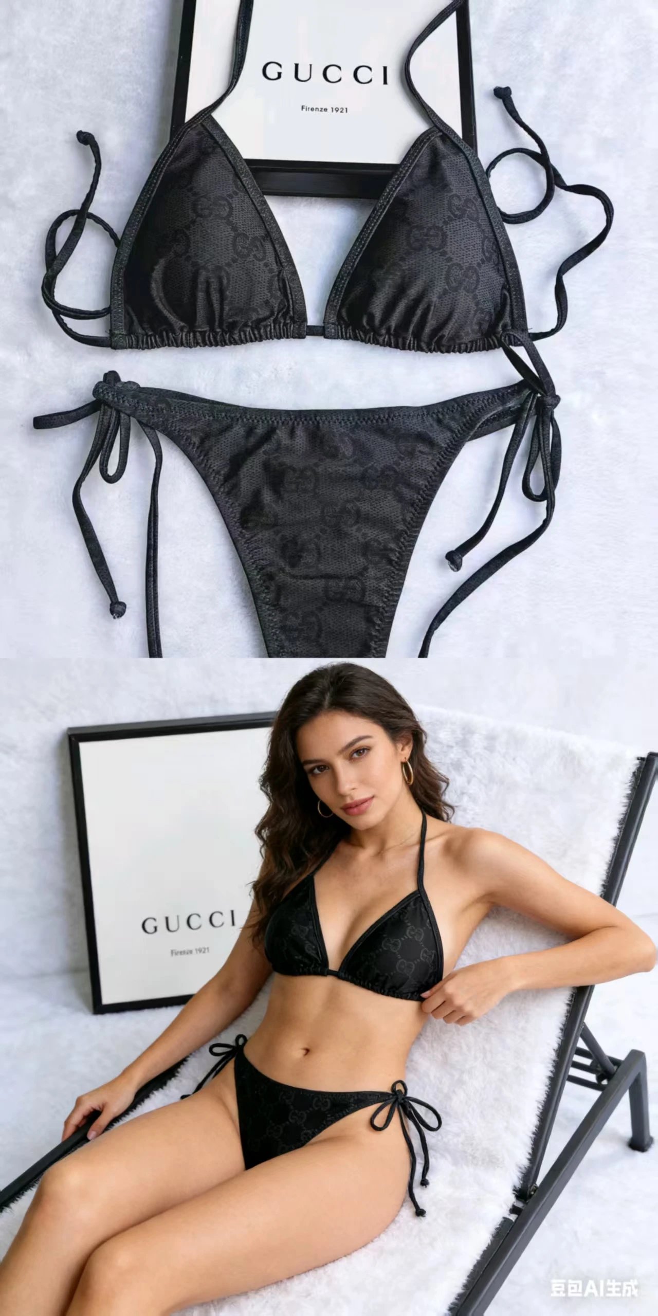 Gucci Gg Supreme Triangle Bikini Set T-Shirt