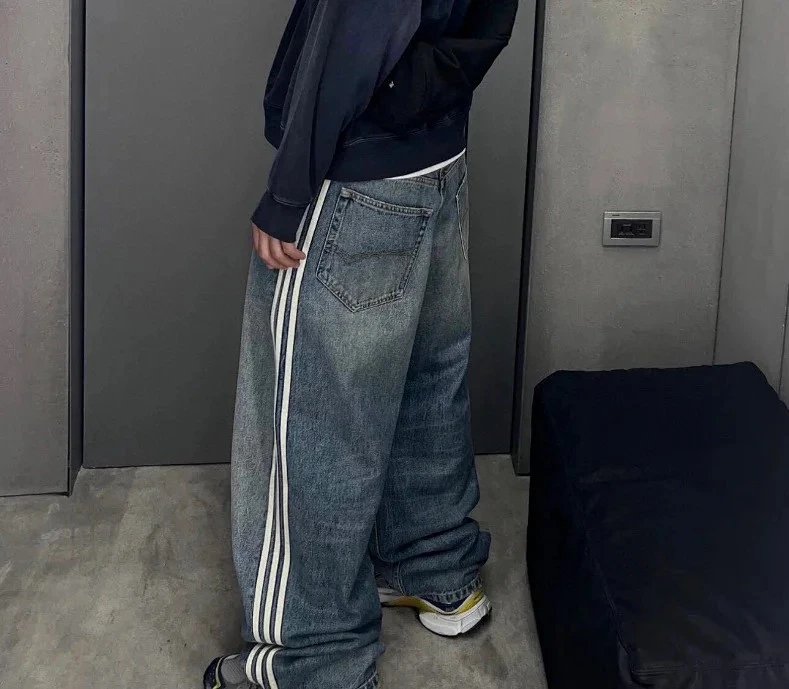 Adidas Track Stripe Wide-Leg Denim Jeans