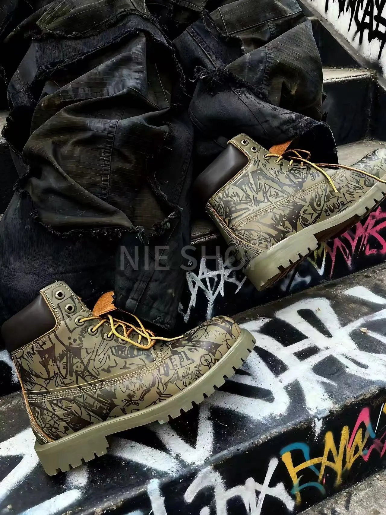Green Graffiti Martin Boots