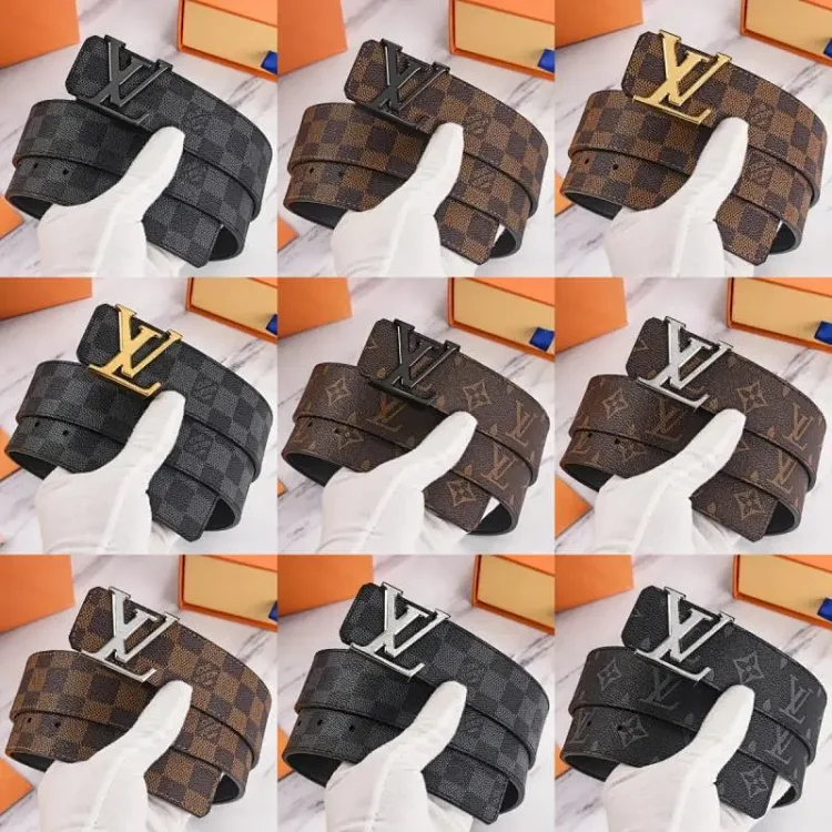 L Men's belt print v Buckle Classic Fashion Casual Old Flower Plaid All-match Jeans Business Belt - 724742