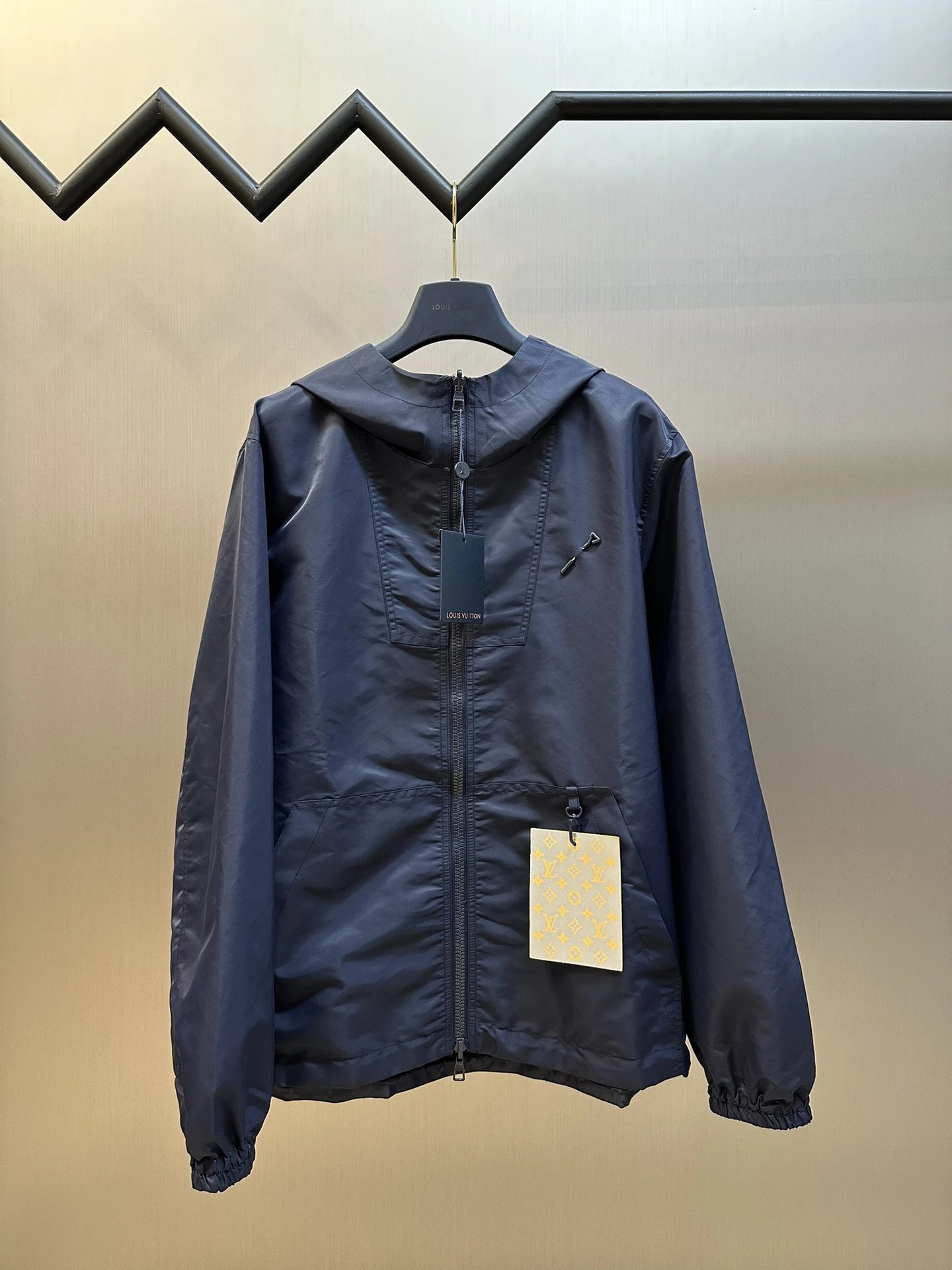 Navy Blue Hooded Windbreaker Jacket