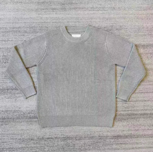 Basic Grey Waffle-Knit Sweater