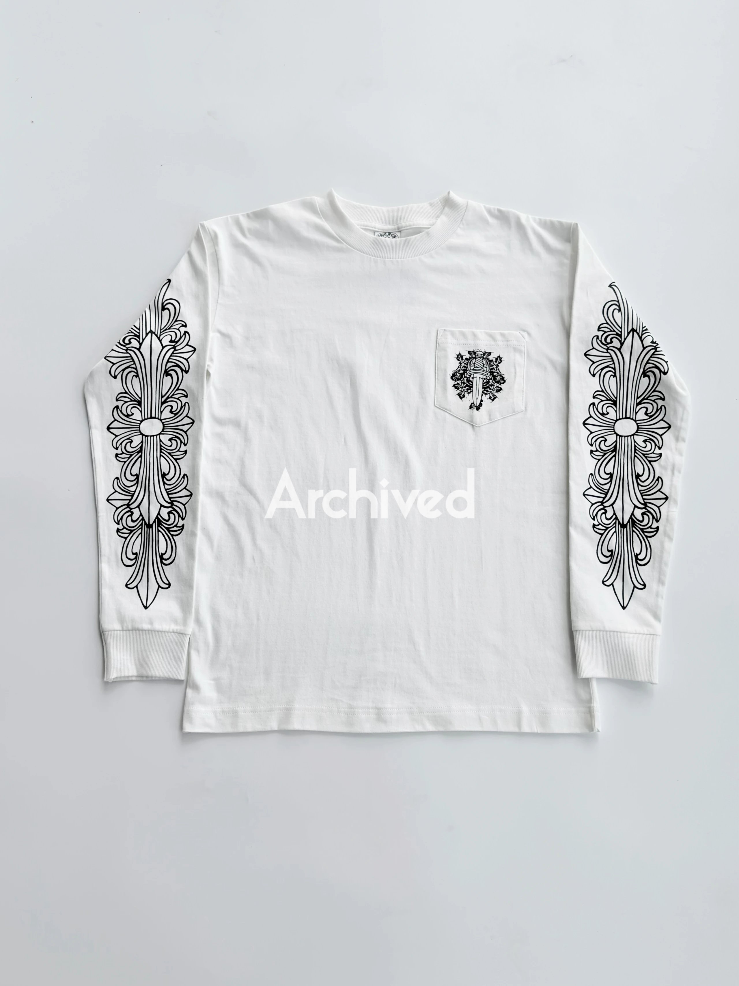 #Grand Opening Sale Archived Independent CH 90s Vintage Floral Dagger Sword Vine Print Long Sleeve Tee