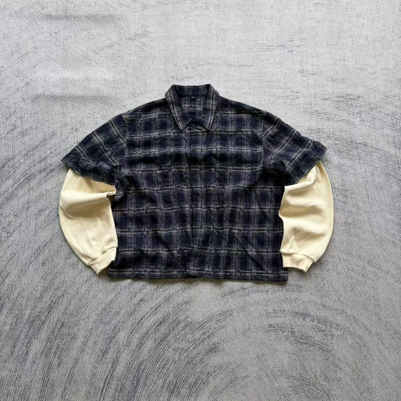 Long Sleeve Two-Tone Plaid Shirt (Customizable)