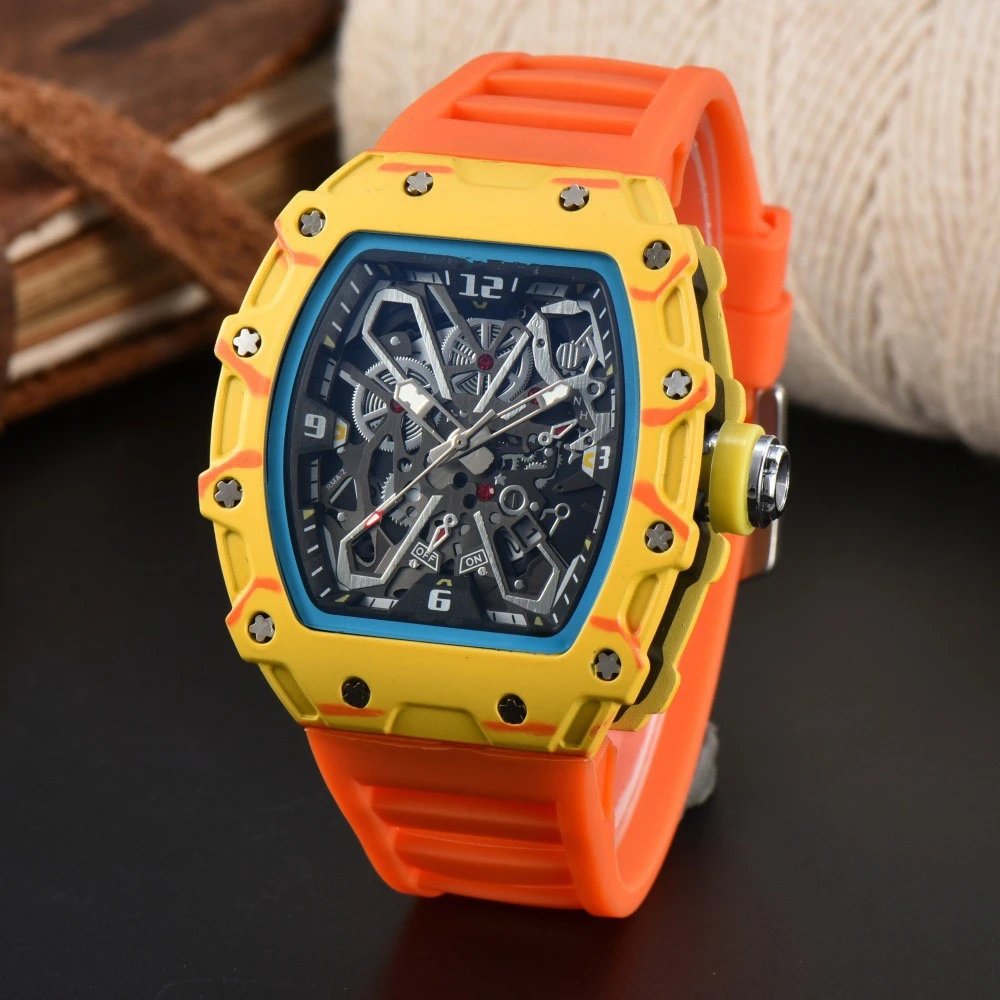Unbranded Watches Tonneau Skeleton Dial Rhinestone Watch with Rubber Strap — 38