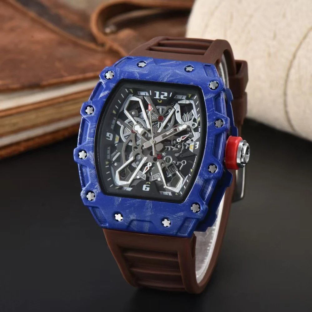 Unbranded Watches Tonneau Skeleton Dial Rhinestone Watch with Rubber Strap — 29