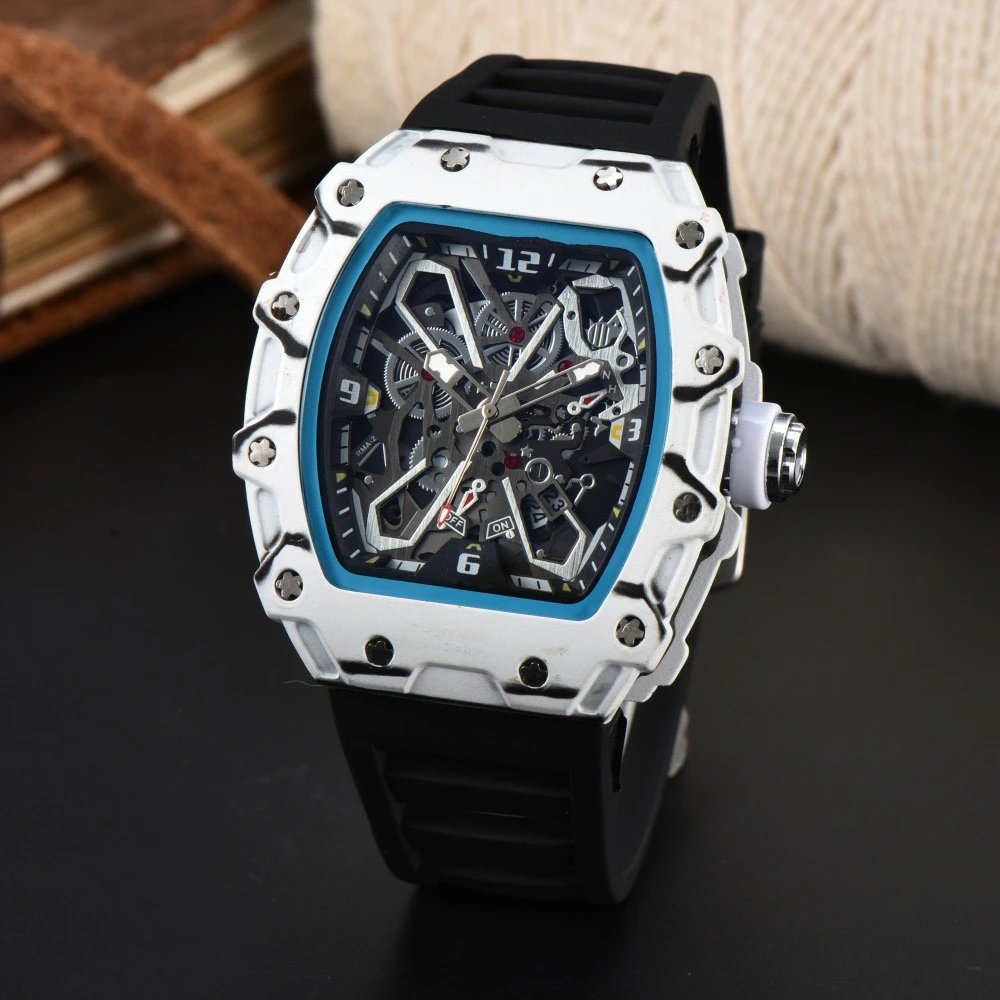 Unbranded Watches Tonneau Skeleton Dial Rhinestone Watch with Rubber Strap — 25