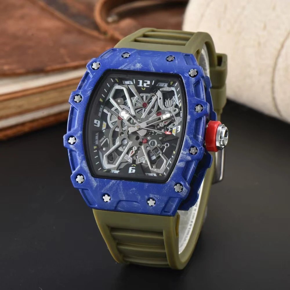 Unbranded Watches Tonneau Skeleton Dial Rhinestone Watch with Rubber Strap — 32