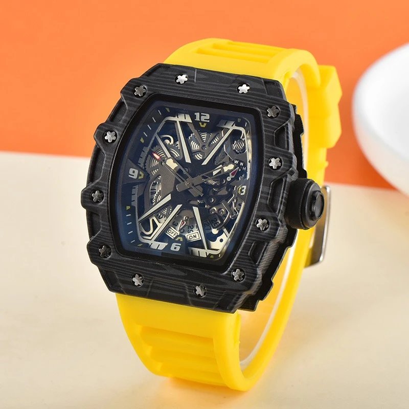 Unbranded Watches Tonneau Skeleton Dial Rhinestone Watch with Rubber Strap — 34