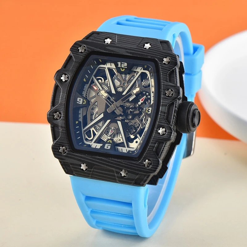 Unbranded Watches Tonneau Skeleton Dial Rhinestone Watch with Rubber Strap — 40