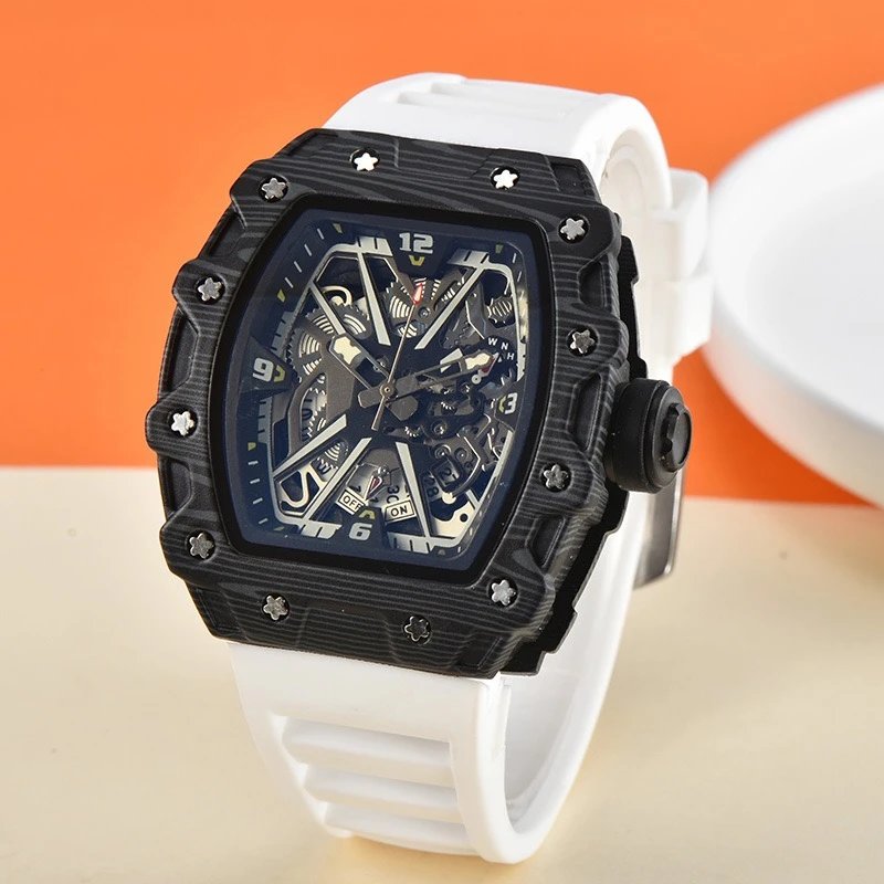 Unbranded Watches Tonneau Skeleton Dial Rhinestone Watch with Rubber Strap — 36