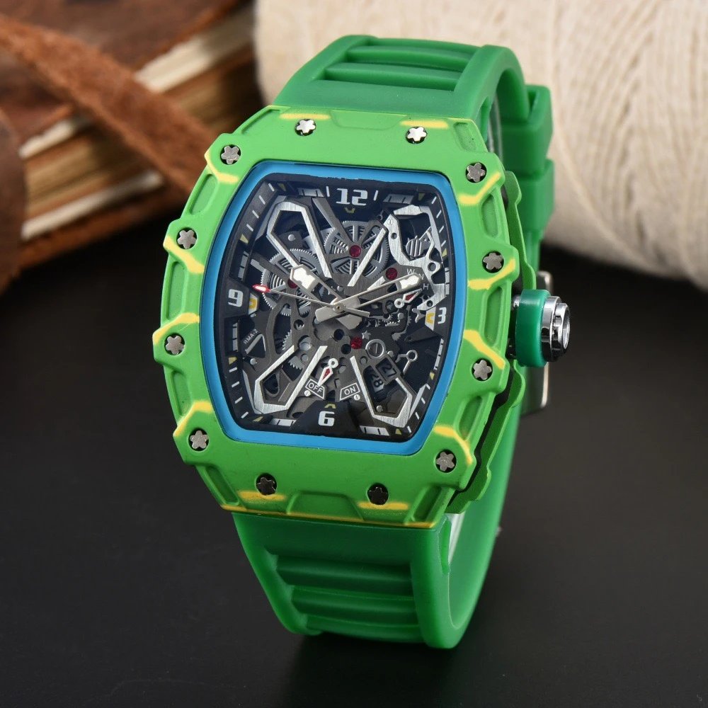 Unbranded Watches Tonneau Skeleton Dial Rhinestone Watch with Rubber Strap — 22