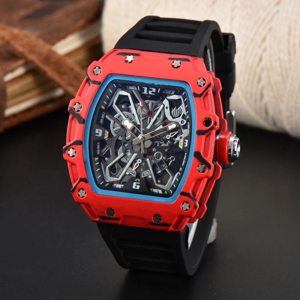 Unbranded Watches Tonneau Skeleton Dial Rhinestone Watch with Rubber Strap — 26