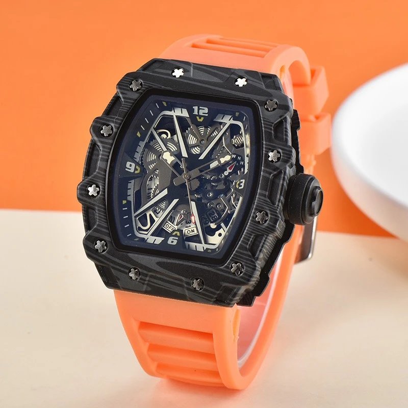 Unbranded Watches Tonneau Skeleton Dial Rhinestone Watch with Rubber Strap — 33