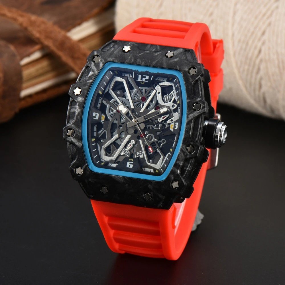 Unbranded Watches Tonneau Skeleton Dial Rhinestone Watch with Rubber Strap — 31