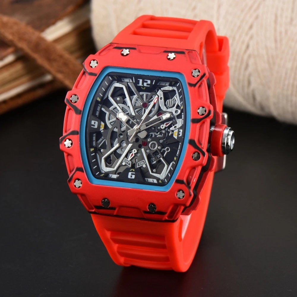Unbranded Watches Tonneau Skeleton Dial Rhinestone Watch with Rubber Strap — 23