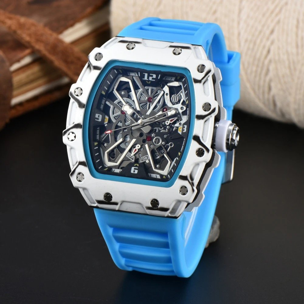 Unbranded Watches Tonneau Skeleton Dial Rhinestone Watch with Rubber Strap — 28