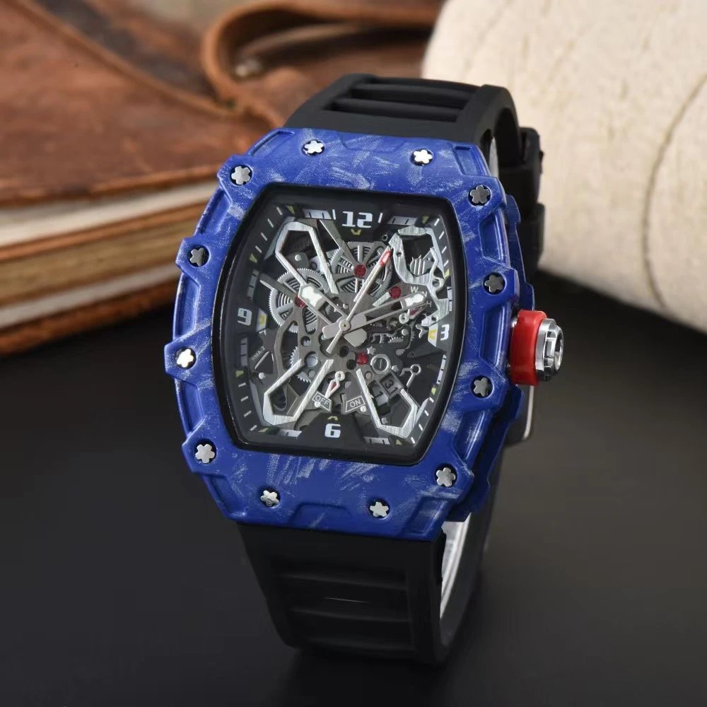 Unbranded Watches Tonneau Skeleton Dial Rhinestone Watch with Rubber Strap — 37