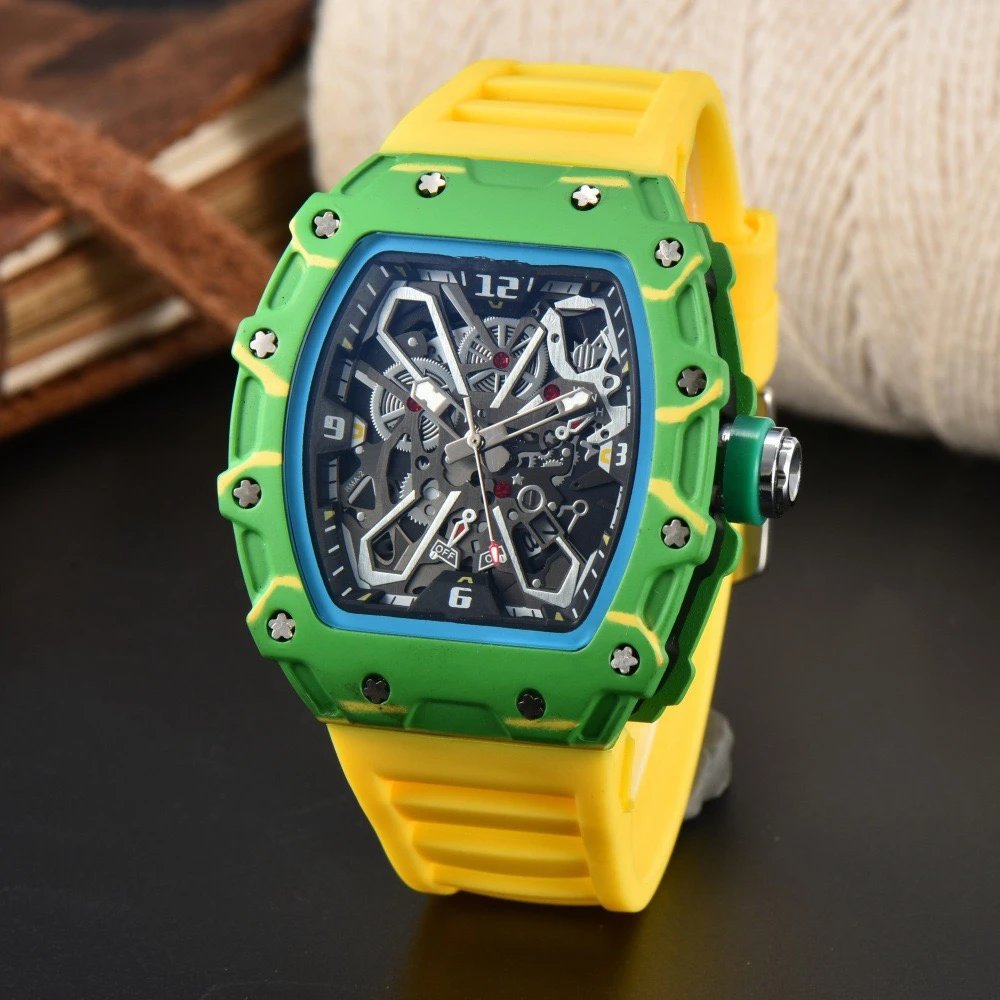 Unbranded Watches Tonneau Skeleton Dial Rhinestone Watch with Rubber Strap — 27
