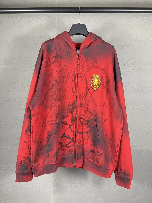 Unbranded Hoodies & Sweatshirts Graffiti Print Zip-Up Hoodie with Crest Patch product detail image 4