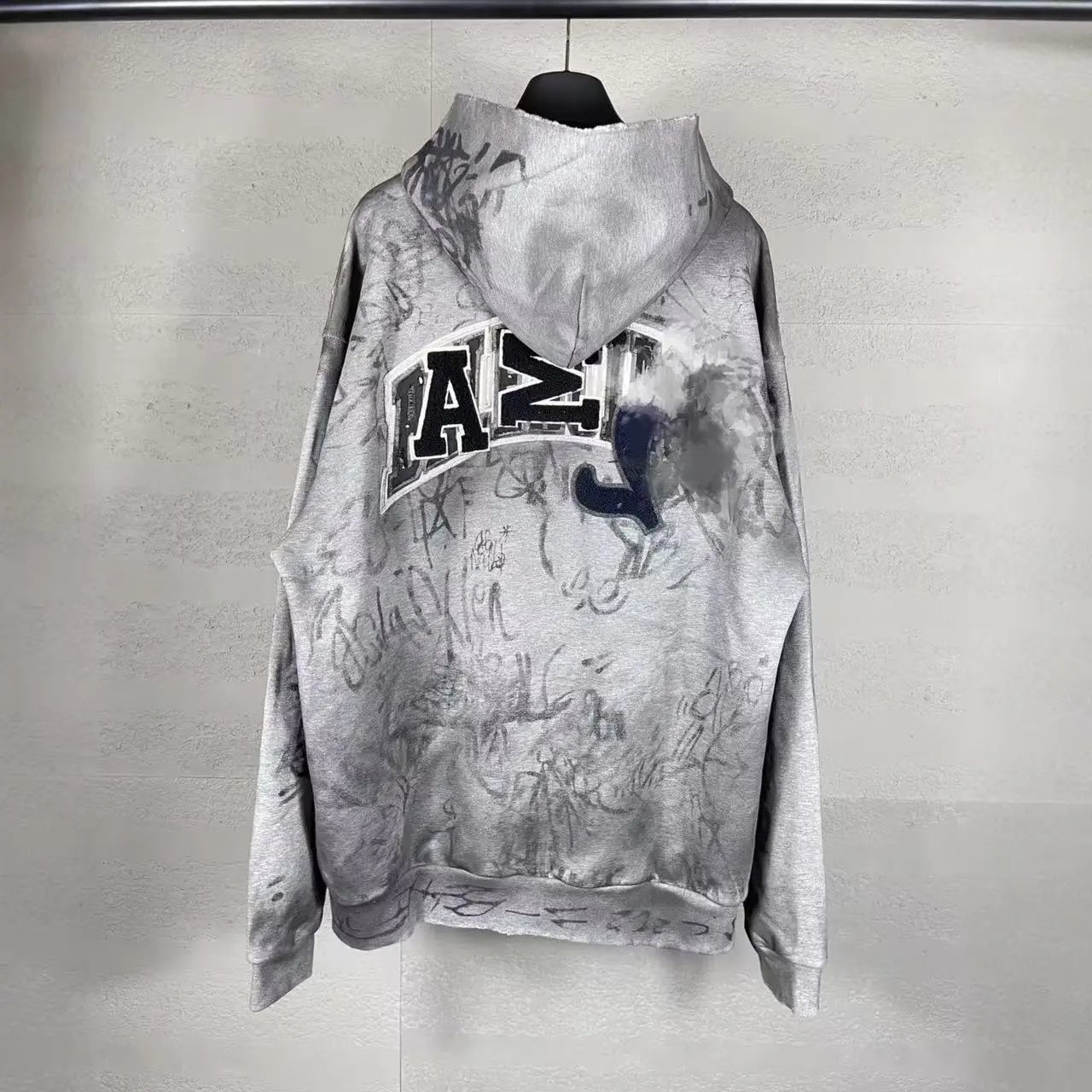 Off-White Graffiti Print Zip-Up Hoodie Blue - 5