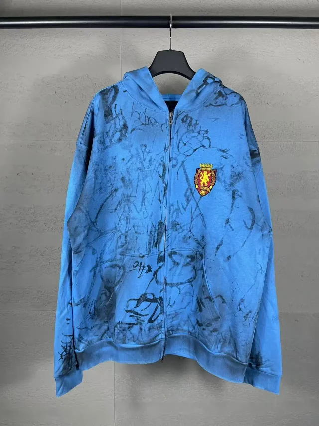 Unbranded Hoodies & Sweatshirts Graffiti Print Zip-Up Hoodie with Crest Patch product detail image 2