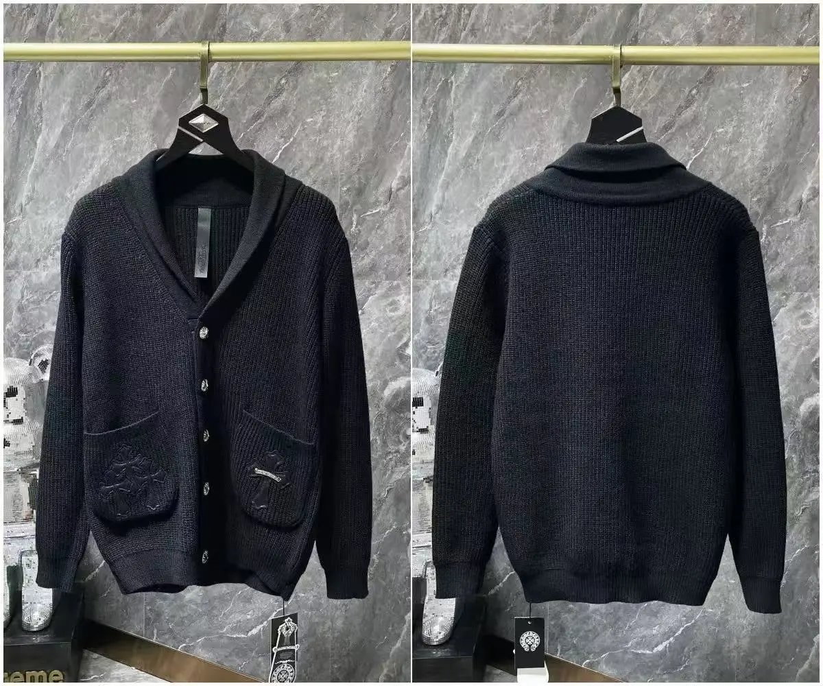 Chrome Hearts Knitwear Zip-Front Ribbed Knit Cardigan with Cross Patches — 31