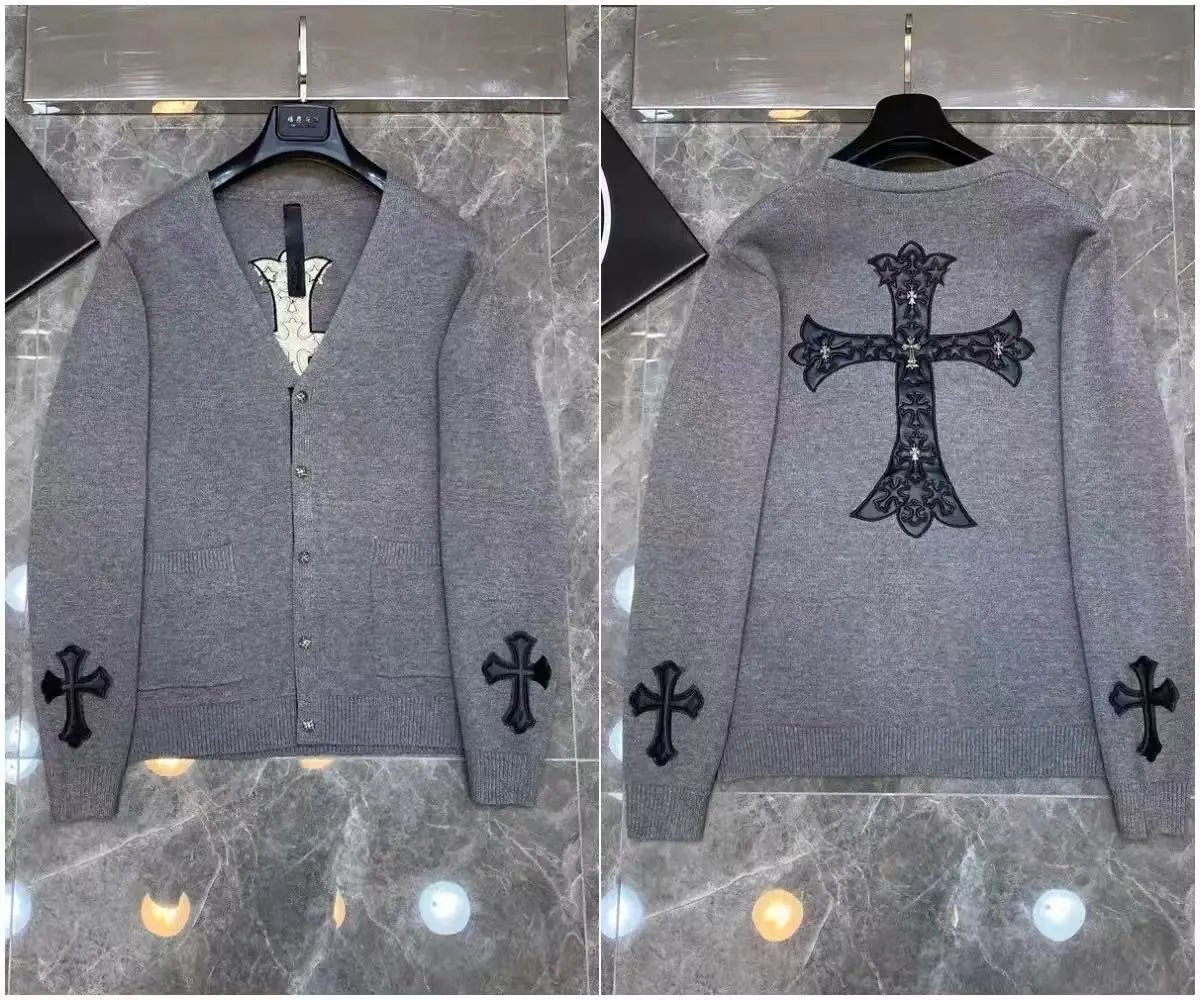 Chrome Hearts Knitwear Zip-Front Ribbed Knit Cardigan with Cross Patches — 32