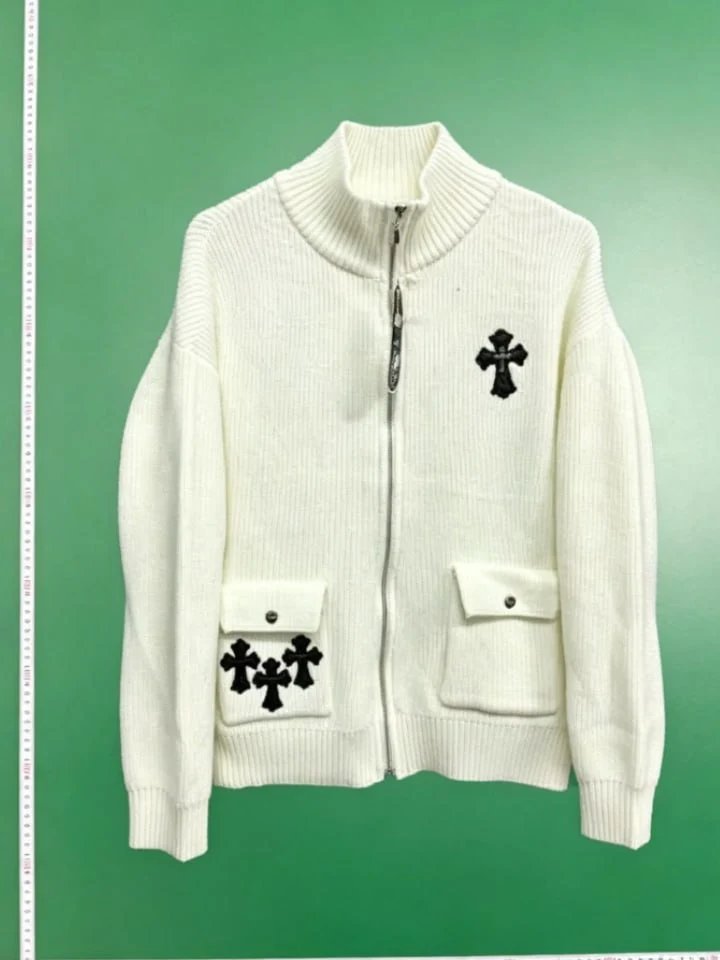 Chrome Hearts Knitwear Zip-Front Ribbed Knit Cardigan with Cross Patches image 2