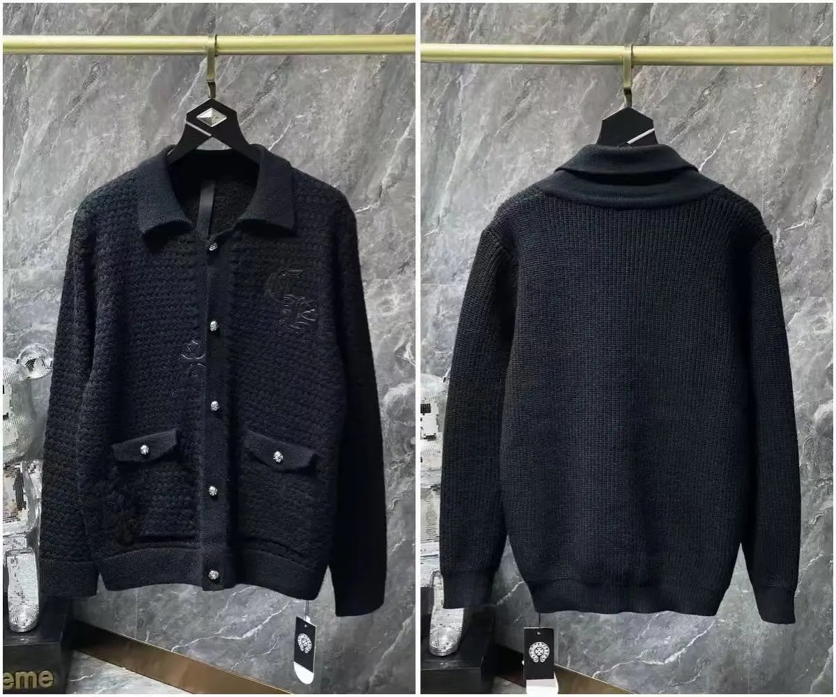 Chrome Hearts Knitwear Zip-Front Ribbed Knit Cardigan with Cross Patches — 30