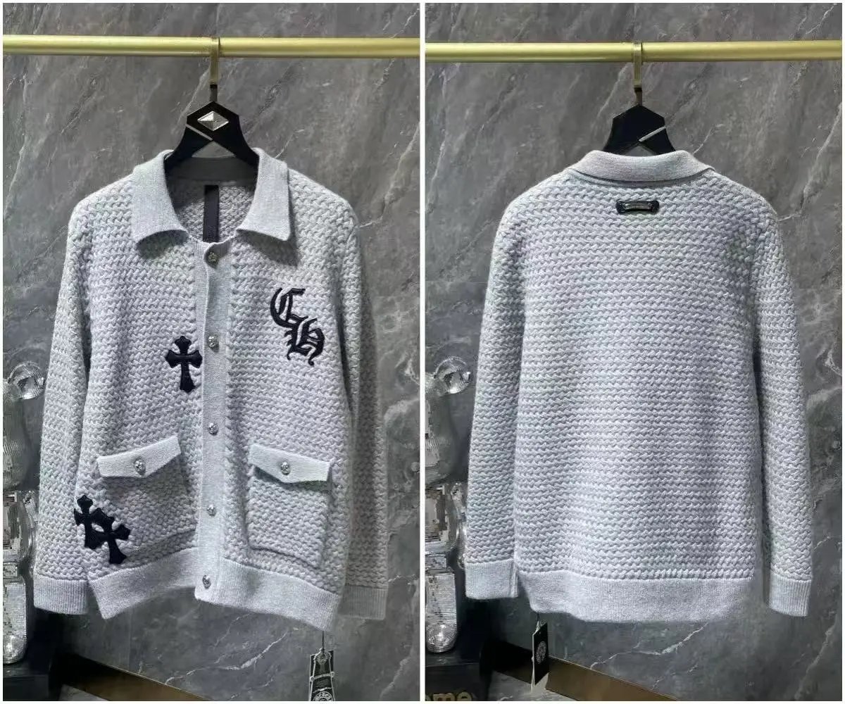 Chrome Hearts Knitwear Zip-Front Ribbed Knit Cardigan with Cross Patches — 29