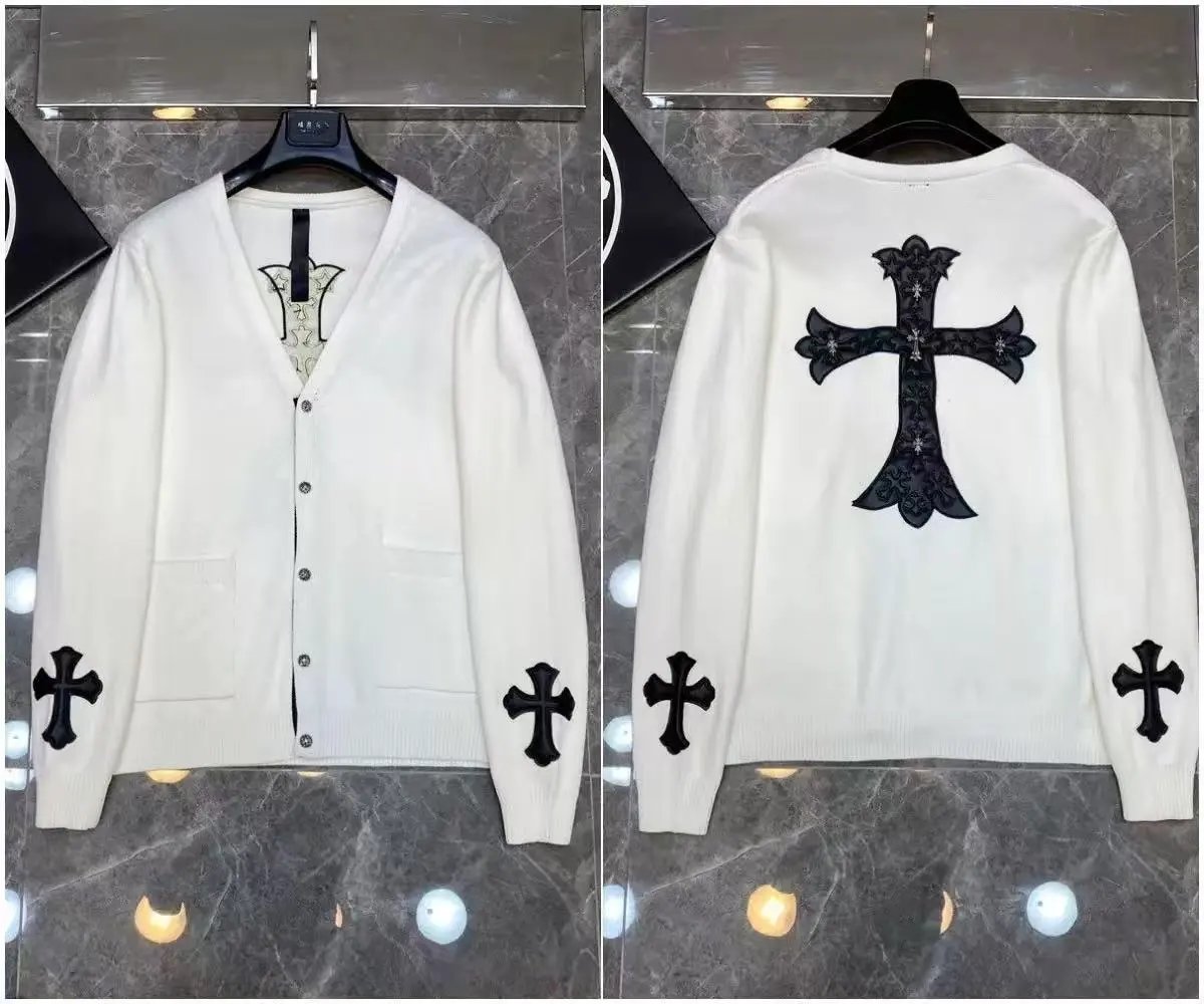 Chrome Hearts Knitwear Zip-Front Ribbed Knit Cardigan with Cross Patches — 33