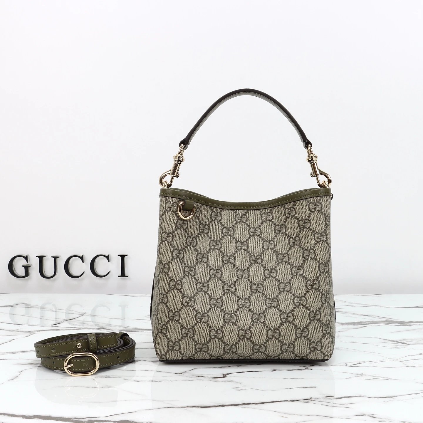 Gucci Bag 经典老花拼色杏绿单肩包，原厂皮质感晋升，时尚轻便百搭，热门心动款彰显品质