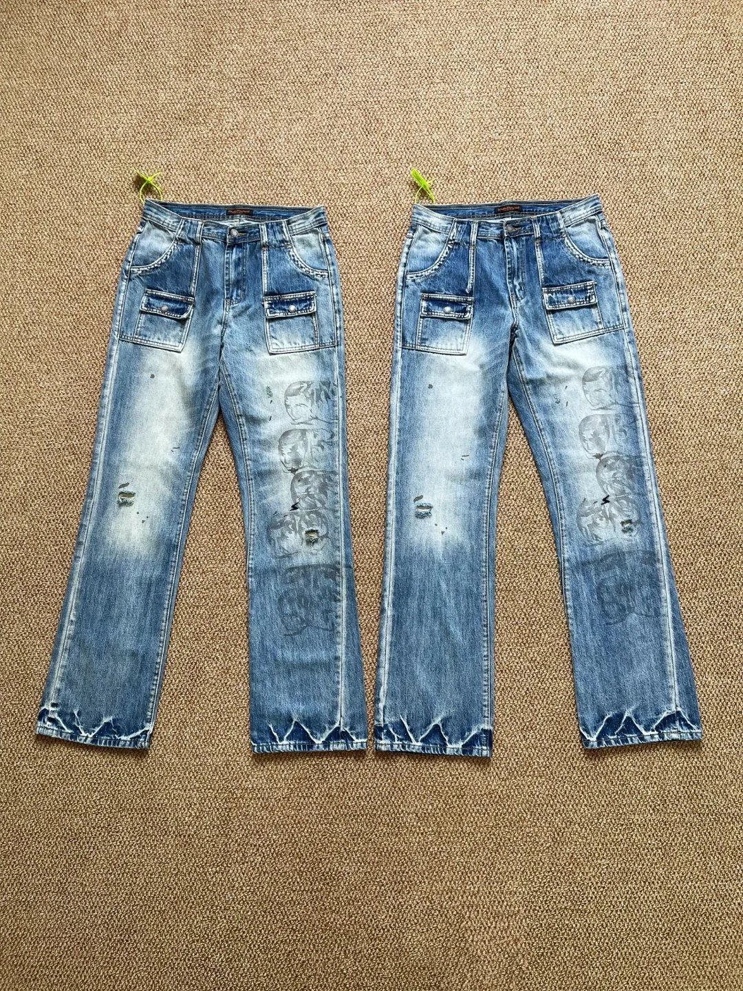 Distressed Wash Slight-Flare Jeans