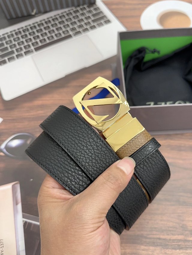 Ermenegildo Zegna Black Brown Leather Belt Gold Buckle