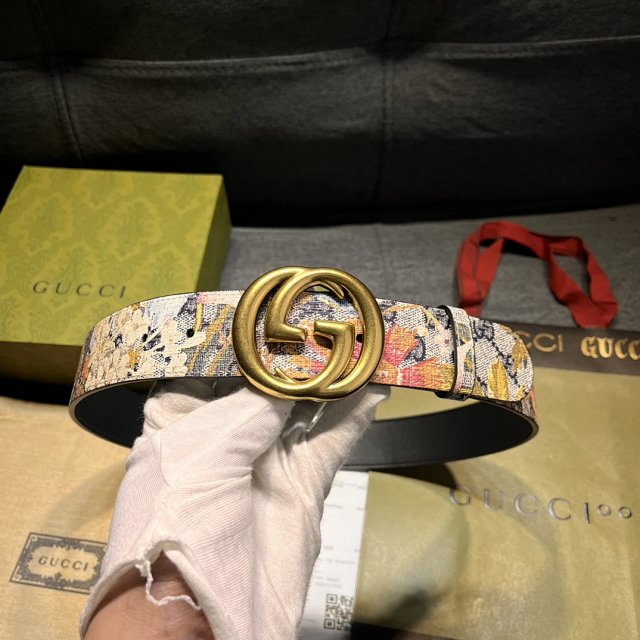 Gucci Gucci Flora Beige Floral Leather Belt GG Gold - Buy on Mulebuy Sheets