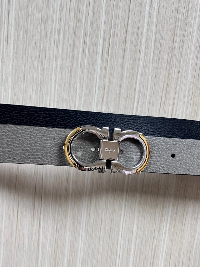 Salvatore Ferragamo Salvatore Ferragamo Gancini Reversible Black Gray Leather Belt - Buy on Mulebuy Sheets