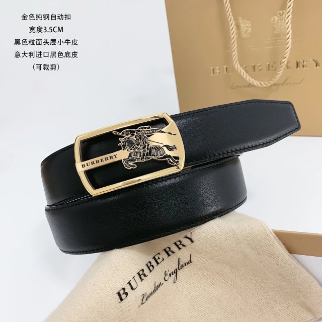 Burberry Burberry Black Leather Belt Gold Buckle 3.5CM Men Women - Buy on Mulebuy Sheets