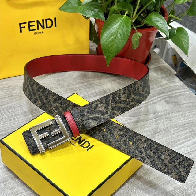 Fendi Fendi FF Logo Brown Leather Reversible Belt - Buy on Mulebuy Sheets